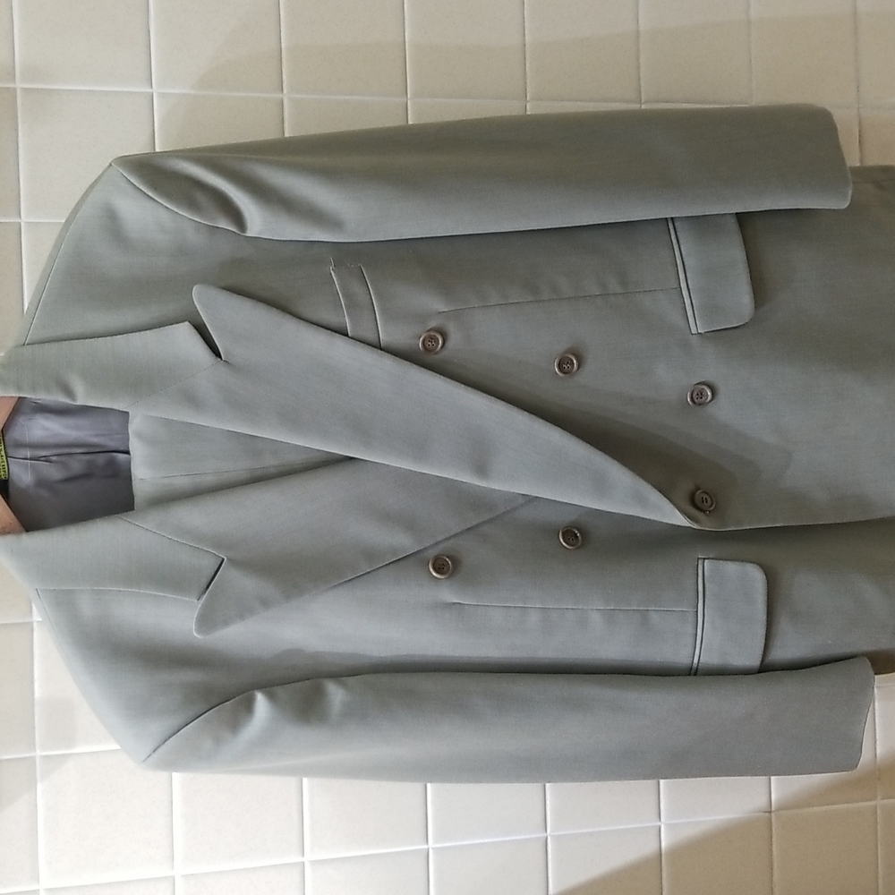 VTG Double-breasted Mens Suit Taupe Tan Olive Size 38 Pants Jacket Summer Spring
